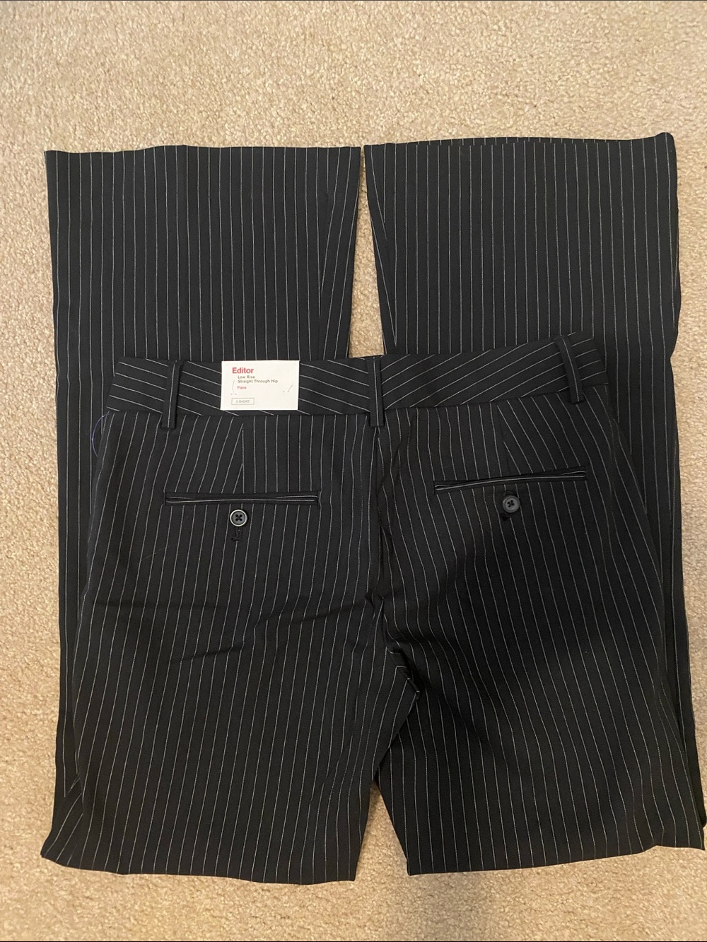 Express Editor Black Pinstripe Low Rise Flare Pants